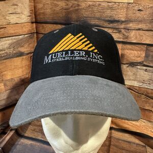 Mueller Inc. Steel Buildings Hat Black Gray Adjustable Cap Workwear Contractor